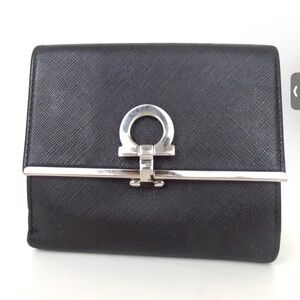 Salvatore Ferragamo Black Saffiano Leather Gancini Wallet EUC